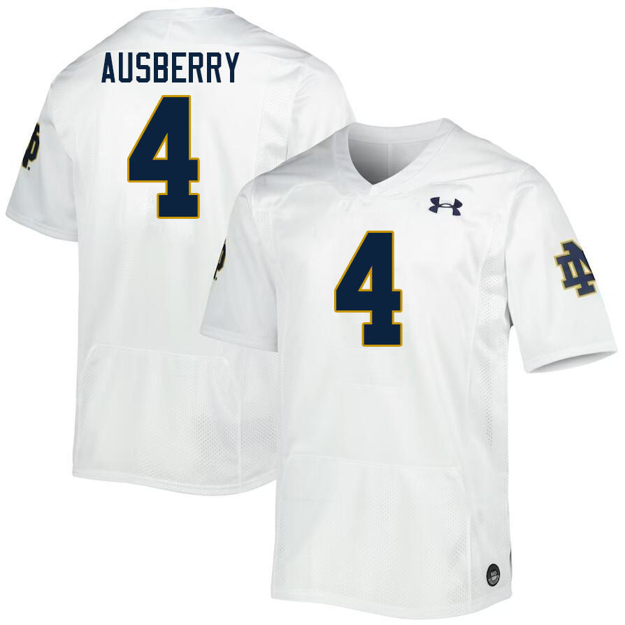 Men #4 Jaiden Ausberry Notre Dame Fighting Irish College Football Jerseys Stitched-White